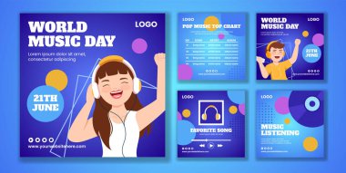 Müzik Günü Sosyal Medya Düz Çizgi Film Elleri Şablonları Çizim Arkaplan Resimleri