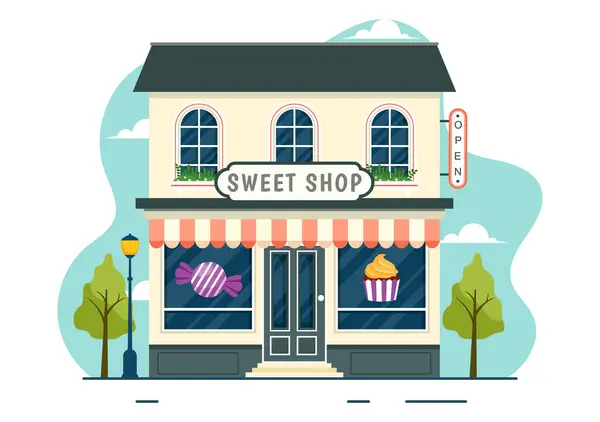 Sweet Shop Vector Illustration Selling Various Bakery Products Cupcake Cake Stok Ilustrasi Bebas Royalti