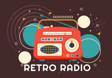Kayıt, Eski Alıcı, Röportajlar, Ünlülerle Röportajlar ve Düz Çizgi Film Arkaplanda Müzik Dinleme Tarzı ile Retro Radyo Vektörü İlülasyonu