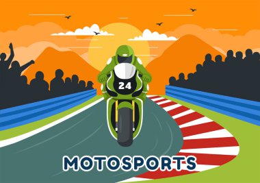 Yarış Motosport Hız Motoru Vektör Rekabet veya Şampiyonluk Yarışması Çizgi Film Arkaplanında Spor Giyim ve Ekipman Giyme