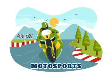 Yarış Motosport Hız Motoru Vektör Rekabet veya Şampiyonluk Yarışması Çizgi Film Arkaplanında Spor Giyim ve Ekipman Giyme