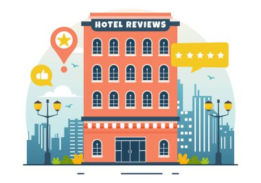 Derecelendirme Servisi ile Hotel Reviews Vector Illustration, Sınıflandırılmış Müşteri, Ürün veya Düz Çizgi Film Deneyimi Kullanıcı Memnuniyeti