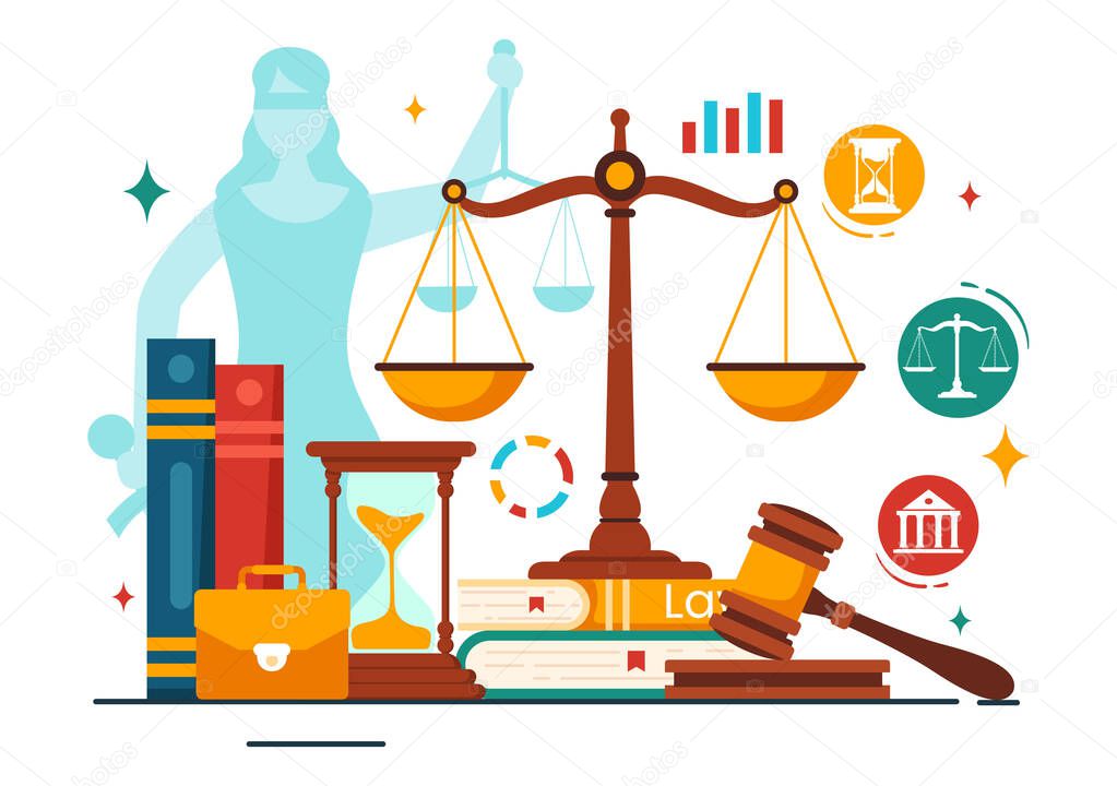 Law Firm Services Vector Illustration with Justice, Legal Advice, Judgement and Lawyer Consultant in Flat Cartoon Background Design