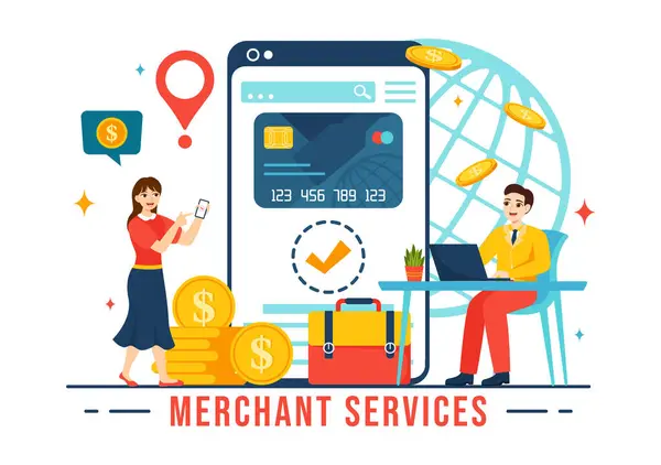 stock vector Merchant Service Vector Illustration of Digital Marketing Strategy with People Referral Business and Earn Money Online in Flat Cartoon Background