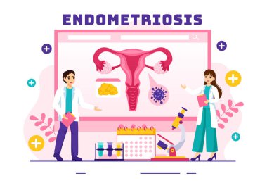 Endometriyozis Vector Illustration with Condition the Endometrium Grows out in the Uterine Wall in Women for Treatment in Flat Cartoon Background