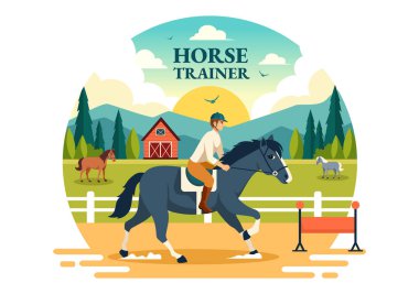 Equestrian Spor Atı Eğitmeni Eğitmeni Eğitmeni Eğitimi, Binicilik Dersleri ve Koşan Atlar Çizgi Film Tasarımı