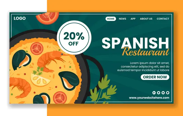 Spanish Restaurant Social Media Landing Page Cartoon Hand Drawn Templates Stok Vektor