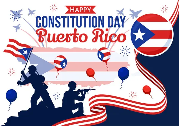 Happy Puerto Rico Constitution Day Vector Illustration July Waving Flag — Stock Vector
