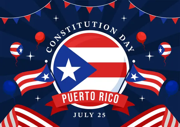 Happy Puerto Rico Constitution Day Vector Illustration July Waving Flag — Stock Vector