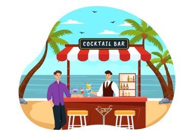 Cocktail Bar ya da Arkadaşların Alkolik Meyve Suyu İçkileriyle Takılmasının Gece Kulübü Vektörü İllüstrasyonu
