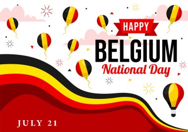 21 Temmuz 'da Ulusal Bayram Düz Arkaplan Tasarımı' nda Sallanan Bayrak ve Kurdele ile Belçika 'nın Bağımsızlık Günü Vektör İlülasyonu kutlu olsun.