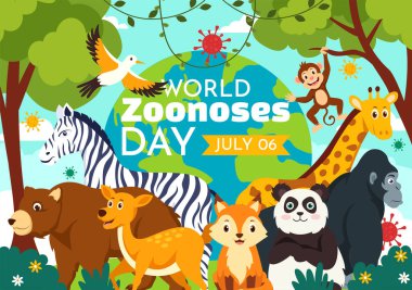 World Zoonoses Day Vector Illustration on 6 July with Various Animals and Plant which is in the Forest to Protect in Flat Cartoon Background Design clipart