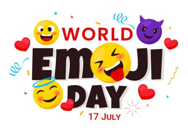 Dünya Emoji Günü Etkinlikler ve Ürünlerle Kutlama Vektörü İllüzyonu Farklı Yüz İfadesi Şirin Çizgi Film Arkaplanı