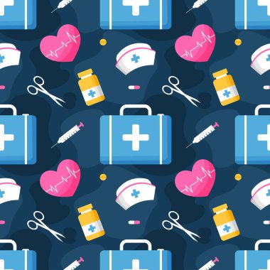 Şablon El Çizimi Tıbbi Ekipmanlı Kusursuz Desen Tasarımı Çizim Çizimi