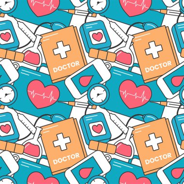 Şablon El Çizimi Tıbbi Ekipmanlı Kusursuz Desen Tasarımı Çizim Çizimi