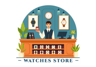 Düz Çizgi Film Arkaplanında Saat Vektör İllüstrasyonunu Şekil Kol Saati Koleksiyonu Çeşitli Modeller, Analog ve Dijital ile Sunar