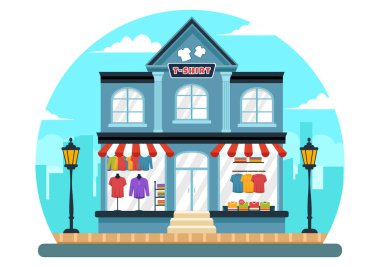 Tişört Mağaza Vektör Resimleri Moda Tarzı Kadınları için Alışveriş ya da Çizgi Film Tasarımı İçin Erkekler Tişörtü