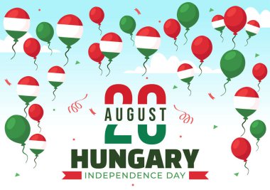 Ulusal Tatil Biçimli Çizgi Film Arkaplanı Macar Sallanan Bayrak Arkaplanının yer aldığı Mutlu Macaristan Bağımsızlık Günü Vektör Resimleri