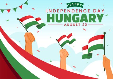 Ulusal Tatil Biçimli Çizgi Film Arkaplanı Macar Sallanan Bayrak Arkaplanının yer aldığı Mutlu Macaristan Bağımsızlık Günü Vektör Resimleri