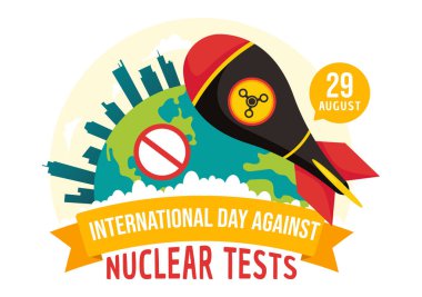 International Day Against Nuclear Tests Vector Illustration for August 29 Features a Earth, and Rocket Bomb in a Flat Style Cartoon Background clipart
