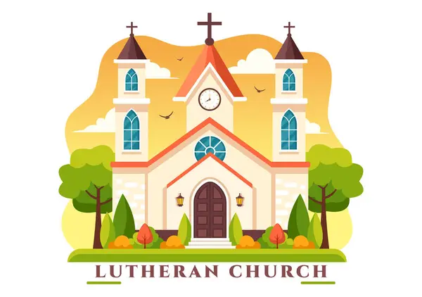 stock vector Lutheran Church Vector Illustration featuring a Cathedral Temple Building and Christian Religious Architecture in a Flat Cartoon Style Background