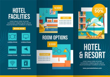 Hotel Brochure Cartoon Hand Drawn Templates Background Illustration