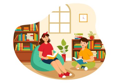 Eğitim ve Bilgi Kitapları Vektör İllüstrasyonu Düz Tarz Arkaplanda Öğrenmek İçin Kitap Okuma ya da Okuma