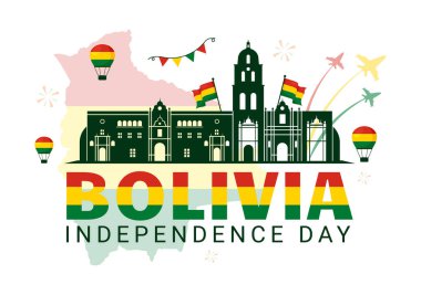 Bolivya Bağımsızlık Günü Vektör İlülasyonu 6 Ağustos 'ta Ulusal Bayram Düz Arkaplanda Sallanan Bayrak ve Kurdele ile