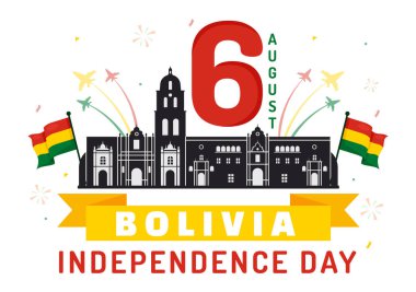 Bolivya Bağımsızlık Günü Vektör İlülasyonu 6 Ağustos 'ta Ulusal Bayram Düz Arkaplanda Sallanan Bayrak ve Kurdele ile