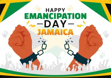 Ulusal Bayram Düz Arkaplanda Sallanan Bayrak ve Vatanseverlik Teması ile Jamaika Kurtuluş Günü 'nün vektör ilüstrasyonu