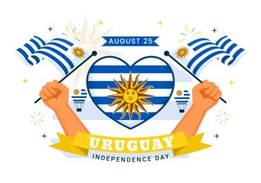 Ulusal Bayram Biçimli Çizgi Film Arkaplanında Sallanan Bayrak ve Kurdelenin yer aldığı 25 Ağustos Bağımsızlık Günü Vektör İllüzyonunuz kutlu olsun