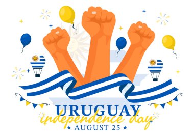 Ulusal Bayram Biçimli Çizgi Film Arkaplanında Sallanan Bayrak ve Kurdelenin yer aldığı 25 Ağustos Bağımsızlık Günü Vektör İllüzyonunuz kutlu olsun