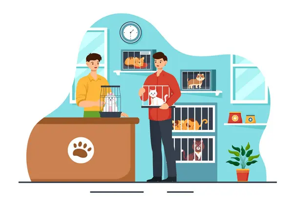 stock vector Vector Illustration of an Animal Adoption Agency Featuring Adopt a Pet from an Animal Shelter with Cats and Dogs in the Flat Cartoon Background
