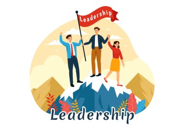 İş Liderliği Vektör İllüstrasyonu Bir İşadamı Lideriyle Takıma Düz Çizgi Film Arkaplanında Başarı İçin Kendini Geliştirmede Yardım Ediyor