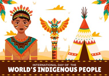 Dünya Yerli Halk Günü için 9 Ağustos 'ta düzenlenen vektör ilüstrasyonunda, Düz bir Arkaplan içeren Nüfus Hakları Bilincini Artırmak ve Korumak