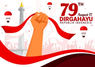 Endonezya Bağımsızlık Günü Vektör illüstrasyonu, 17 Ağustos 'u Kırmızı ve Beyaz Bayrağın Düz Arkaplanda Yükseltilmesiyle kutluyor