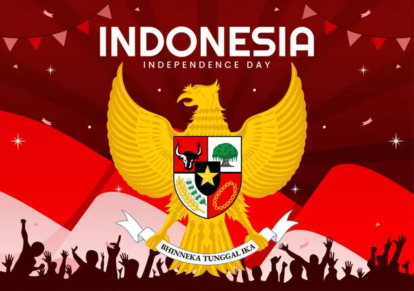 stock vector Indonesia Independence Day Vector illustration celebrating 17th August with the Indonesian Flag Raising the Red and White in a Flat Cartoon Background