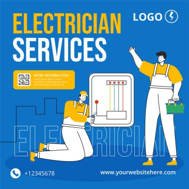 Elektrik Hizmetleri Sosyal Medya İllüstrasyon Düz Çizgi El Şablonları Çizdi