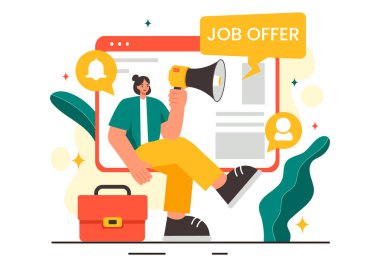 İş Adamı, İş Bulma Araması, Kariyer Başlangıcı ve Düz Biçimli Çizgi Film Arkaplanındaki Şirket Boşluğu 'nun sunduğu İş Teklif Vektörü Resimleri