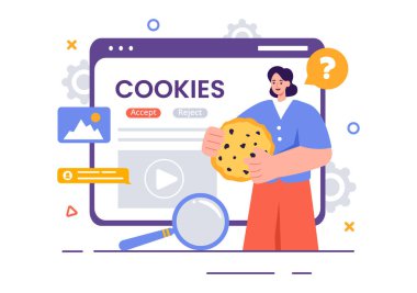 İnternet Kurabiye Teknolojisi Vektör İllüstrasyonu Düz Çizgi Film Biçiminde Bir Web Sitesinde Tarama Etkinliğinin Kurabiye Kayıtlarının İzlenmesi