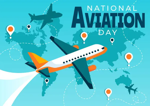 Stock vector Vector Illustration for National Aviation Day featuring a Plane and Sky Blue Background to First Successful Airplane and Controlled Flight Celebration