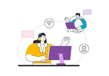 Gizli Şirket Bilgilerini ve Düz Çizgi Film Arkaplanındaki Web Sitesini Paylaşmak için İnternet Ağı Bağlantısı Teknoloji Vektör İllüstrasyonu