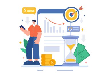 Düz Biçim Arkaplanındaki Maliyet Azaltma Vektörü Resimlendirmesi, Düşen Kâr Oranları, Düşen Karikatür Arkaplanı