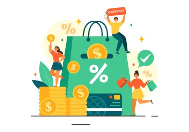 Düz Çizgi Film Biçiminde Bir Alıcı İçin Para Nakde Para Ödeme Servisiyle Nakit Vektör İllüstrasyonu