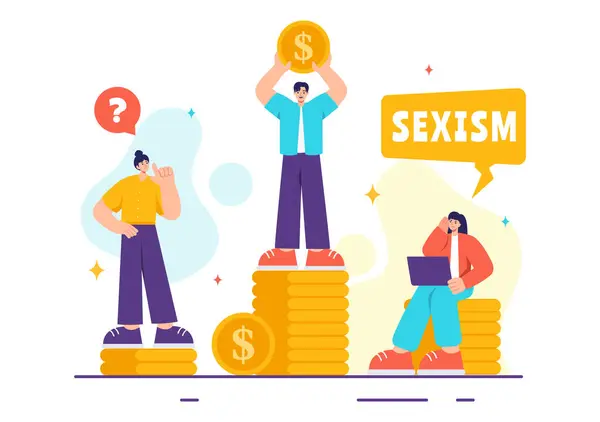 stock vector Sexism Vector Illustration Showing Gender Inequality Between Men and Women in the Workplace or Society to Stop Discrimination in Cartoon Background