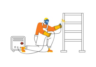 Düz Çizgi Film Arkaplanda Profesyonel Kaynakçı İş Kaynakları Metal Yapıları, Boru ve Çelik Yapısı İllüstrasyonuName