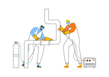 Düz Çizgi Film Arkaplanda Profesyonel Kaynakçı İş Kaynakları Metal Yapıları, Boru ve Çelik Yapısı İllüstrasyonuName