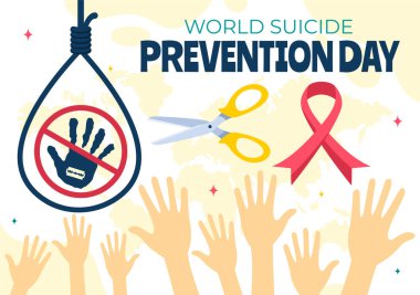 Dünya İntiharı Önleme Günü Vektör İlülasyonu 10 Eylül 'de Düz Çizgi Filmdeki İntiharları Önlemek İçin Asılı İp ve Ellerle