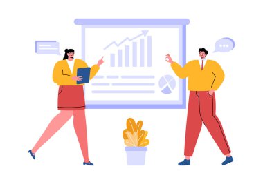 Çizelgeler, Muhasebe, Hesaplamalar ve Flat Karikatür Arkaplanı Analizleriyle İş Denetim Belgeleri Vektör İllüstrasyonu