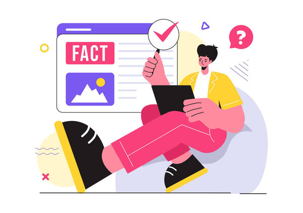 Fact or Fake Check News Vector Illustration with Myths vs Facts for Thorough Verification and Evidence Comparison in a Flat Cartoon Style Background